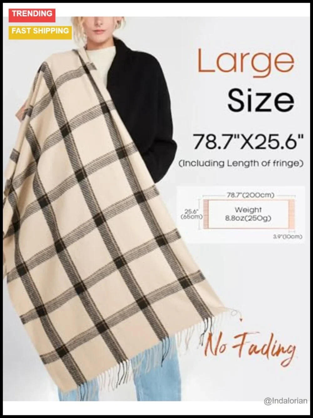 Oversized Soft Tassel Plaid Scarf Wrap Shawl Heavyweight Polyester